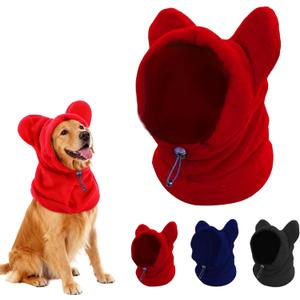 Dog Snood Winter Hood with Ear Protection, Fleece Neck Warmer for Dogs, (Red, Large)
