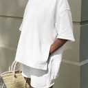 PRETTYGARDEN Women's 2 Piece Lounge Sets 2025 Summer Short Sleeve Tunic Tops Drawstring Shorts Matching Outfits Tracksuits (White,Small) (White, S)