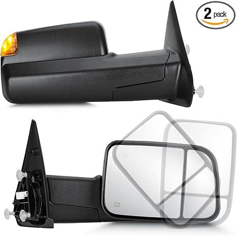 Youxmoto Towing Mirrors for Dodge Ram 1500 2002-2008, Ram 2500 3500 2003 2004 2005 2006 2007 2008 2009, Heated; Turn Signal Light; Manual Folding & Flip Up Tow Mirrors