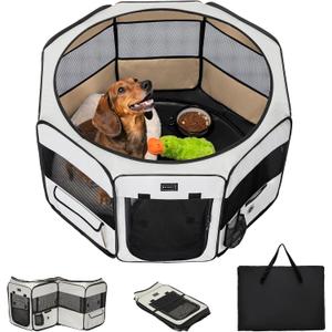 PETSFIT Portable Dog Playpen 36", Removable Waterproof Mat, Zippered Roof | 3-Second Setup, Collapsible Storage, RV Camping Travel, Indoor Outdoor Use, Medium Dogs and Cats, 36"L x 36"W x 21"H