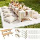 Novabright 20 Pcs Boho Picnic Kit Folding Picnic Table 59'' x 20.5'' Extra Large Outdoor Boho Blanket 91'' x 71'' Beige White Table Runner 12 Pillow Cover Woven Cotton Oversize Washable for Wedding