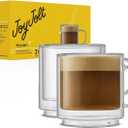 JoyJolt Haven Stackable Double Wall Glass Mugs, Set of 2 (13.5oz) Insulated Coffee Cups, Double Wall Glass Coffee Cups, Tea Cups, Latte Cups, Cappuccino Cups, Clear mugs set of 2