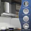 SNDOAS Range Hood 30 inch,Stainless Steel Wall Mount Range Hood 30 inch,Chimney-Style Stove Vent with Ducted/Ductless Convertible,Kitchen Hood with LED Light,Button Control,3-Speed Vent Hood