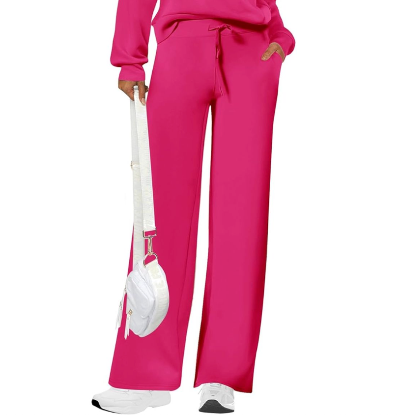 PRETTYGARDEN Women's Outfits Casual Lapel Wide Leg Pants (Rose Red, X-Small)