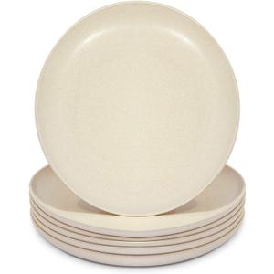 Okuna Outpost Wheat Straw Plates, Unbreakable Dinner Plates (6 Pack) - Microwave & Dishwasher Safe 8 Inch Beige Plates - Wheat Straw Dinnerware Sets