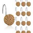 24 Pcs Boho Knots Shower Curtain Hooks Wood Decorative Shower Rings Woven Round Log Shower Curtain Hangers Artificial Wicker Ratten Decorative for Bathroom Farmhouse Curtain Hangers Accessories