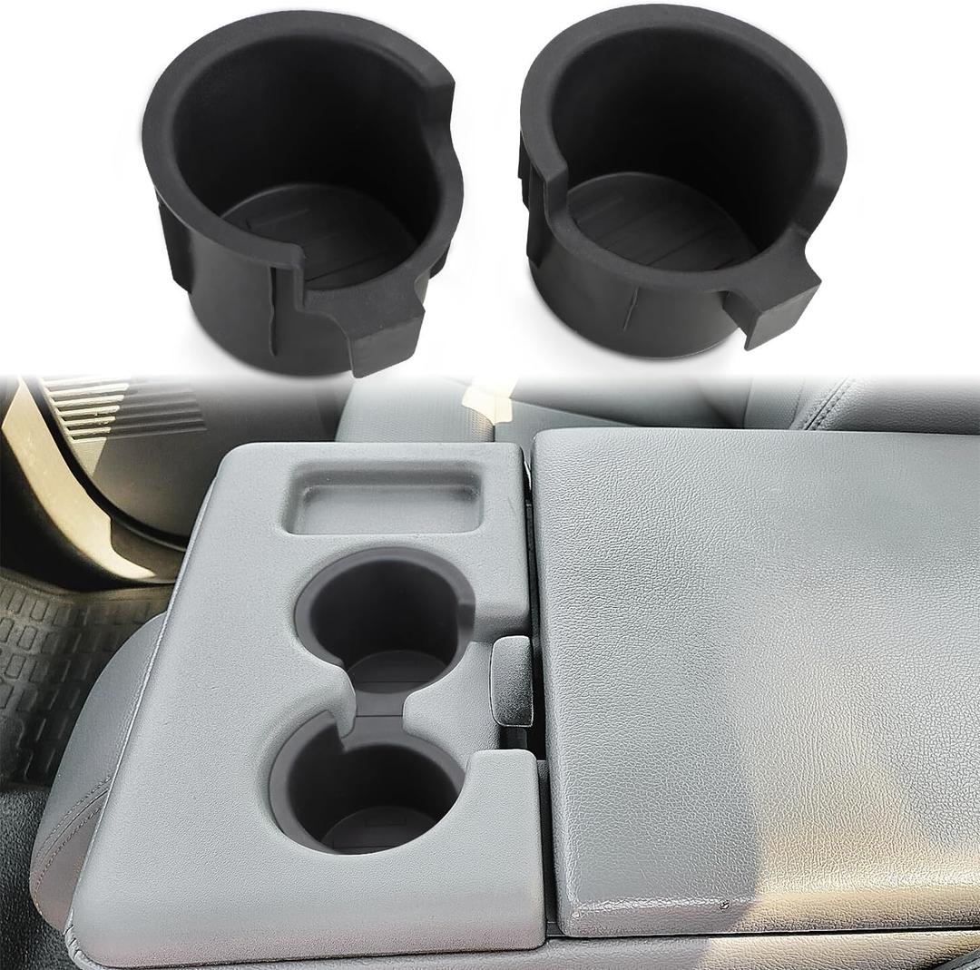 TPE Front Console Cup Holder Inserts Replacement Compatible with Ford F250 F350 F450 F550 Super Duty with Jump Seat 2011-2016 BC3Z-2813562-DA BC3Z-2813562-EA (2pcs)