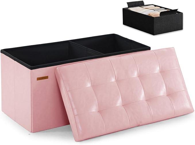 HAUSFRAU Ottoman with Storage Bench Folding Foot Rest Baby Pale Pink
31.5", Flip Lid, Small Upholstered Foldable Footrest Footstool, Bedroom Bench, Living Room Dorm Ottoman, Faux Leather