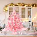 Wangchao Craft 20" Mini Pink Christmas Tree, Artificial Small Table Top Warm Lights, Star Treetop and Ornaments, Tabletop Christmas Tree for DIY Pink Christmas Decoration Gifts