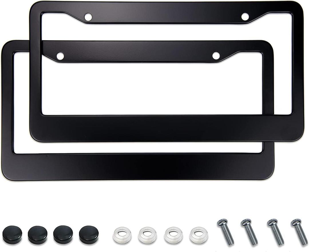 Matte Black License Plate Frames - Airxwills License Plate Covers, 2 Packs Universal Aluminum Tag Frame for License Plate for Front and Rear Car Tags.