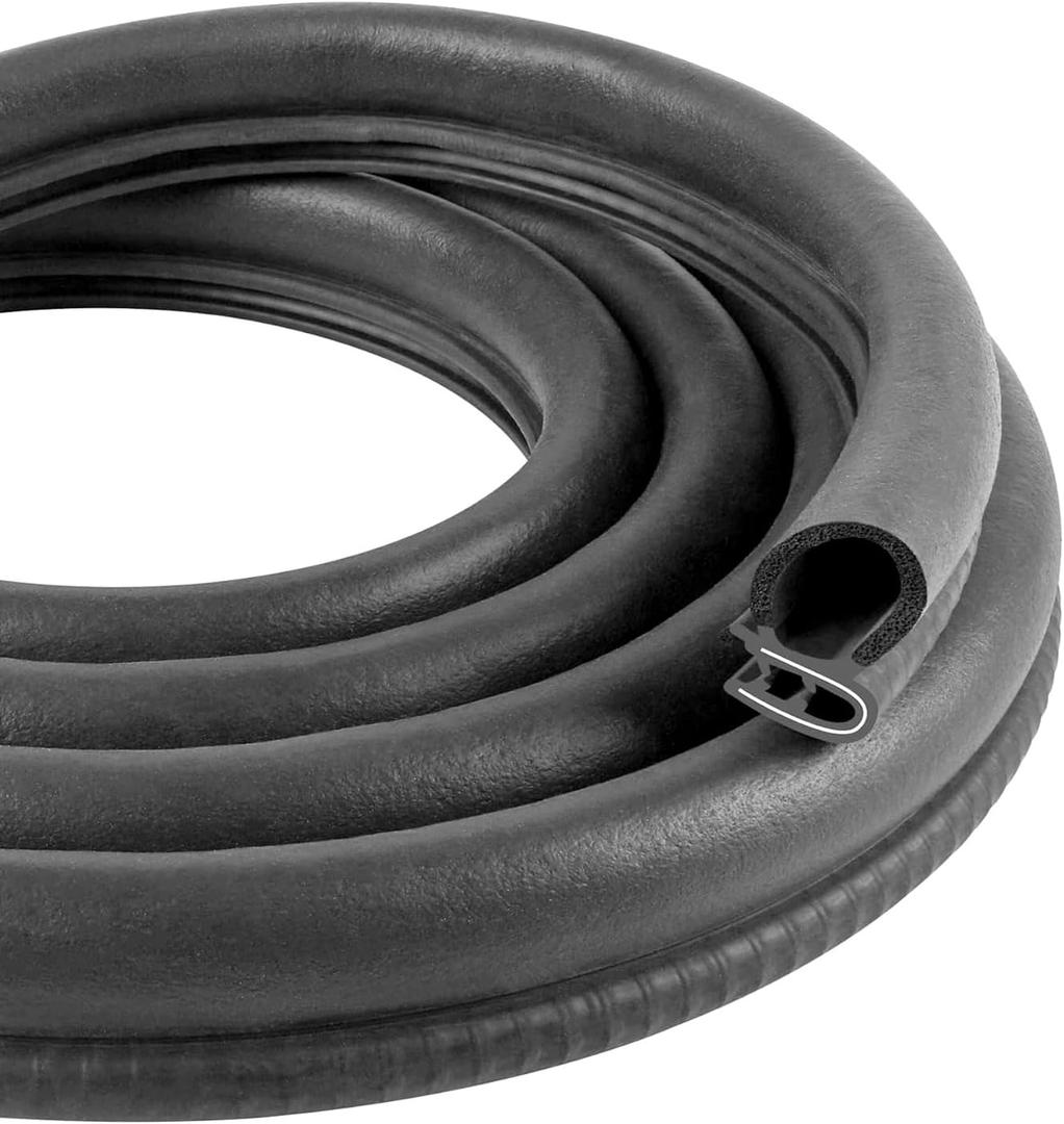 20Ft Car Door Weather Stripping, Rubber Auto Weather Stripping Door Seal Strip, U-Shaped Push-in Edge Trim Seal Strip Gasket with Metal Clip, Universal for Car, Boat, Truck, RV, Home
