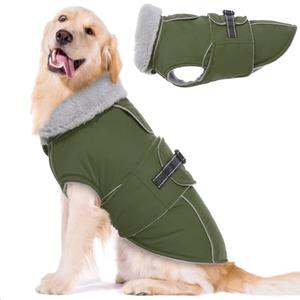 Lelepet Warm Dog Coat Reflective Fleece Vest Waterproof Dog Jacket with Adjustable Buckle Hook & Loop Windproof Cold Weather Coats for Small Medium Large Dogs, Army Green, XL