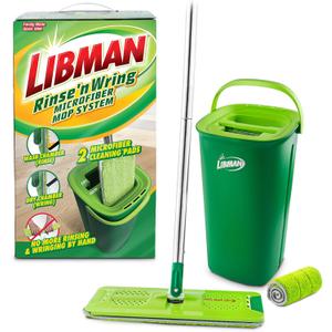 Libman Rinse 'n Wring Mop and Bucket System, Microfiber Dry Wet Mop for Floor Cleaning, Hardwood, Laminate, Tile Cleaner, Dual Chamber Bucket Design, 2 Total Refill Replacement Head Pads