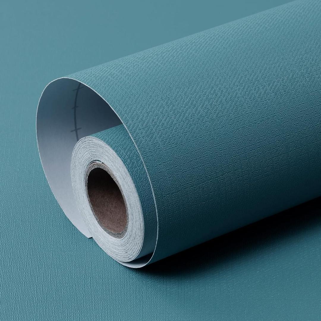 Amiya Teal Peel and Stick Wallpaper Solid Color Textured Contact Paper Pure Teal Self Adhesive Wallpaper Matte Removable Wall Paper Decorative Walls Decal Vinyl Roll 15.7"120"