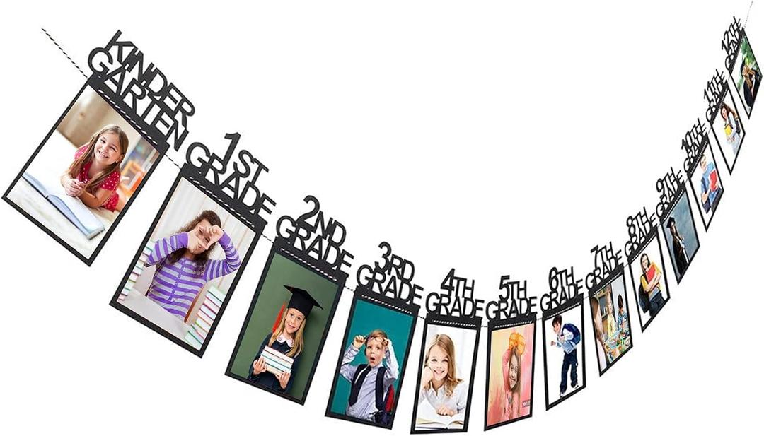Graduation Photo Banner for Party Decoration, Including Kindergarten to 12th Grade Picture Banner Middle High School College Graduation Party Supplies (Black(4x6''))