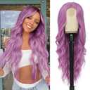 NAYOO Long Purple Wavy Wig for Women 26 Inch Middle Part Curly Wavy Wig Natural Looking Synthetic Heat Resistant Fiber for Daily Party (Purple)