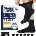 Pembrook Knit Diabetic Socks for Men & Women - 6 Pairs, Wide Non Binding Neuropathy Socks for Women, Smooth Toe Seams Medium
