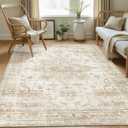 Washable Area Rugs 7x9, Soft Large 7x9 Rugs for Living Room Non-Slip Vintage Beige Indoor Carpet Stain Resistant Rugs for Dining Room Bedroom Nursery Kid & Pet Friendly