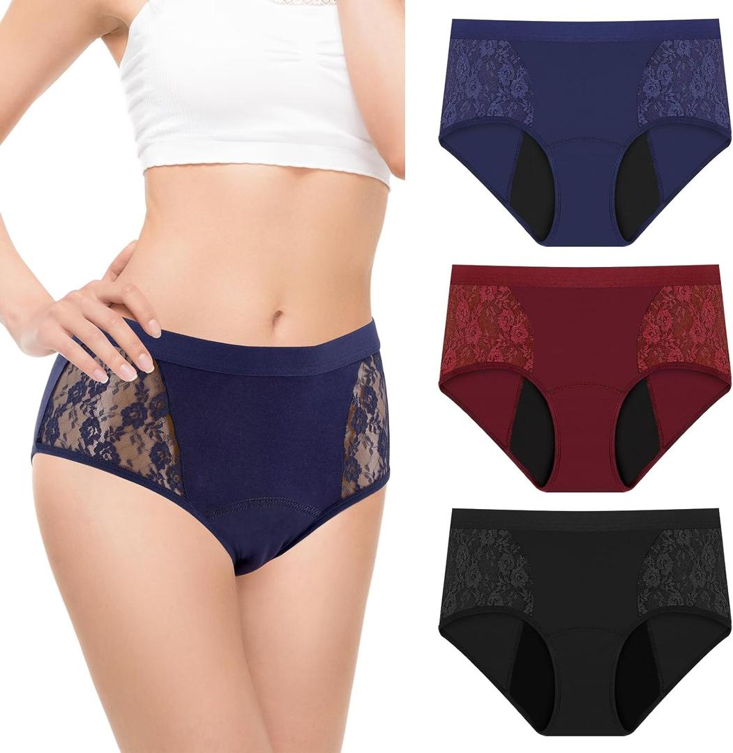 3-Pack Incontinence Underwear for Women, Leak Proof Underwear for Women Washable & Reusable for Leakage Protective Panties(X-Large,Black/Red/Blue)