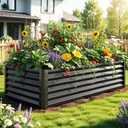 YITAHOME 6x3x1.5ft Large Raised Garden Bed Kit, Galvanized Metal Planter Box with Gloves, Support Rod, Outdoor Above Ground Planters for Plants, Vegetables, Flowers, Black