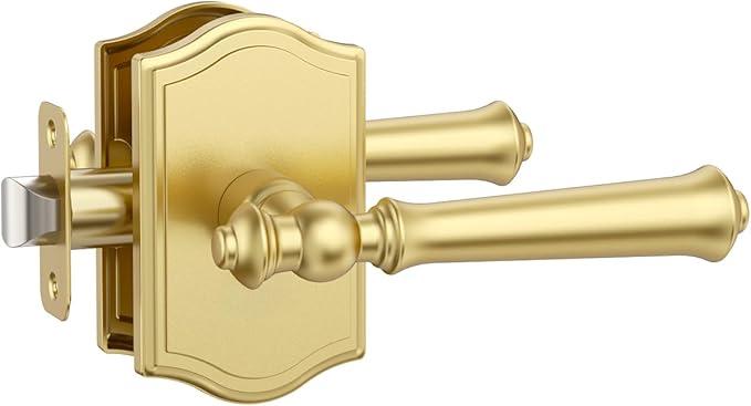 Asidrama 1 Pack Champagne Bronze Privacy Door Handle, Bronze Door Lever with Door Knob Indoor for Bedroom or Bathroom, Heavy Duty Door Handle Interior with Lock  for Left Right Sided Door ZR19-262