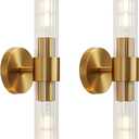 Gold Bathroom Light Fixtures 2 Pack, Vanity Lights for Mirror with Threaded Glass Shade, 20 Inch Up and Down Wall Sconces for Bathroom Bedroom Living Room Hallway - Bulb Not Included