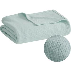 Madison Park Freshspun Basketweave Luxury Cotton Blanket Blue 66x90" Twin Size Basketweave Premium Soft Cozy 100% Cotton For Bed, Couch or Sofa