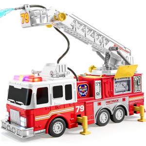 JOYIN Extra Large Toddler Fire Truck Toys for Boys with 33-inch Ladder, Lights & Sprinkler Pump, Big Emergency Vehicle, Kids Toys for Age 3, 4, 5, 6, 7, Christmas Birthday Gift for Grandkids