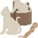 20pcs Cat Wood DIY Crafts Cutouts Blank Wooden Cat Shaped Hanging Ornaments with Jute Twines Wood Tags for Baby Shower Wedding Birthday Party Decorations
