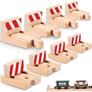 Liliful 8 Pieces Wooden Train Track Bumpers, Male and Female Bumpers Wooden Train Track Accessories, Multi Style