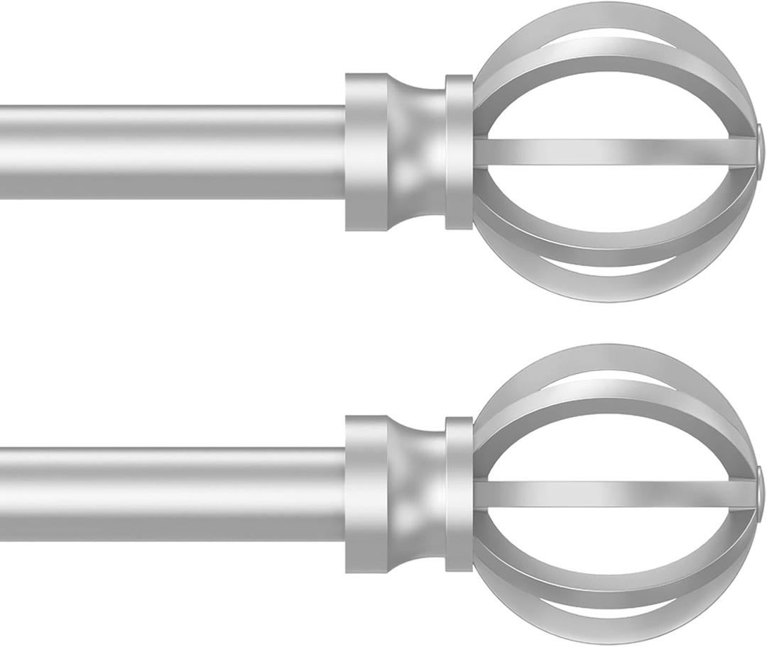 Silver Curtain Rods for Windows 28 to 48 Inch, 2 Pack 5/8" Diameter Heavy Duty Metal Adjustable Small Drapery Rod With Bracket