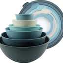 COOK WITH COLOR Mixing Bowls with Non Slip Bottom - 12 Piece Plastic Nesting Bowls Set includes 6 Prep Bowls and 6 Tritan Lids - Microwave Safe (Blue)