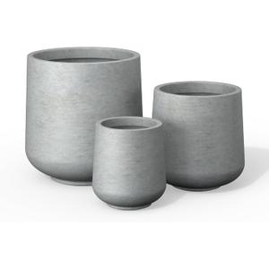 Kante 15.3"+11.6"+8.2" Dia Round Concrete Planter, Large Outdoor Indoor Planter Pots Containers with Drainage Holes and Rubber Plug for Home Garden Patio, Gray Concrete