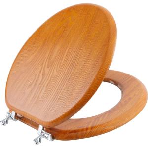 Angel Shield Durable Wood Veneer Natural Toilet Seat Metal Hinged Easy Clean Anti-scratch American Standard(Round,Wood Color)