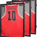 Jersey Frame Display Case - 3 Pack Large Lockable Sports Jersey Frame Shadow Box with Uv Protected Acrylic and Hanger for Baseball Basketball Football Soccer Hockey Sport Shirt Linen Black