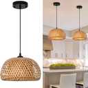 DELIPOP Pendant Light, Rattan Pendant Light Boho Light Fixtures Ceiling Hanging, Bamboo Woven Wicker Light Fixtures Ceiling Hanging for Kitchen, Living Room, Dining Room, Bedroom (Yellow) 1 Pc
