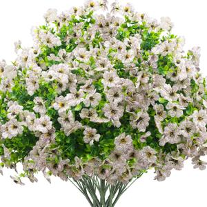 Grunyia Artificial Fake Flowers for Outdoor Spring Decoration, 16 Bundles Faux Silk Colorful Daisy UV Resistant Realistic for Outside Porch Patio Home Yard Garden Planters Pots Window Box (White)