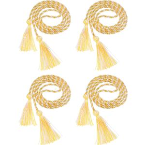 uxcell 4 Pcs Graduation Cords, Graduation Tassel Honor Cords, 2025 Graduation Honor Cord with Tassel, Braided Cords for Graduation Bachelor Gown Sewing, Gold+White