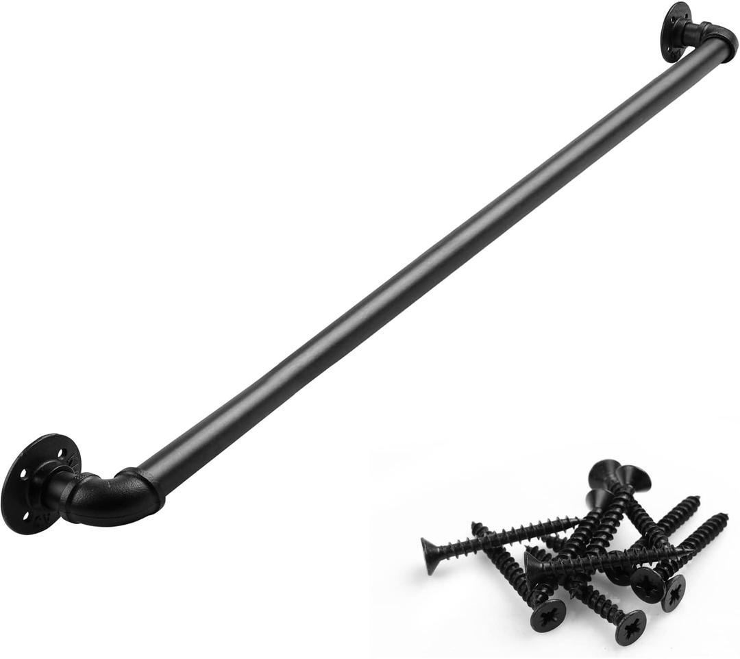 Pipe Stair Handrail, 3 Ft Metal Staircase Handrail, Black Galvanized Industrial Iron Hand Rail for Indoor & Outdoor Wall Mount Support, Wall Hand Railing,Safety Handle, Steps Baluster(HR01) (3 Feet)