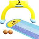 Shaq Triple Water Slide with Built-in Basketball Hoop, Sprinklers & Crash Pad - Fun for Kids & Adults, Easy Hose Installation, Durable PVC