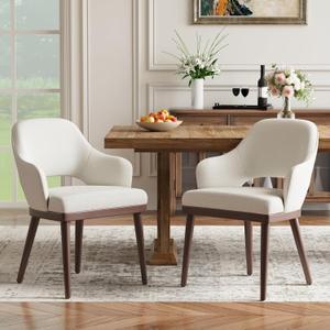 MALOL Wooden Dining Chairs Set of 6, Modern Fabric Upholstered Dining Room Chair, Kitchen Side Chairs, Farmhouse Dinner Chair with Open Back for Kitchen, Beige