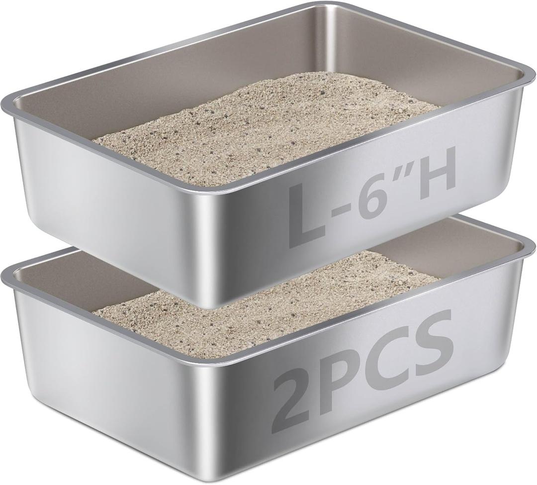 Stainless Steel Litter Box 2Pcs -Metal Litter Box for Big Cats Large Cat Litter Box Easy to Clean, Cat LitterBox Pet Toilet-High Sided for Kitten,Kitty,Rabbits,Non Stick, No Smell, 
Size	Large