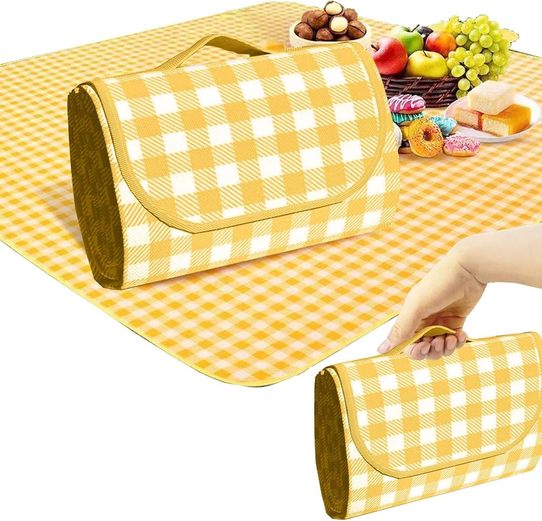 Generic 1 Foldable Picnic Blanket Large Size 80 ""x 80"" Family Outdoor Camping Dinner for 8 People can sit 40 ""x 60"" Couples Exclusive mat, (80 ""80 ""), Yellow