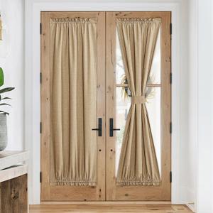 NICETOWN 100% Blackout Door Curtains for Small Window, French Front Door Curtains for Privacy Sidelight Curtain Tie Up Shade for Kitchen, (Taupe, 30" x 72", 1 Panel)