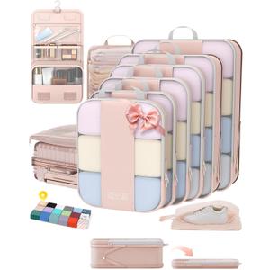 10 Set Compression Packing Cubes for Travel Gifts Women Mom,OlarHike Luggage Clothes Organizer for Travelers,Airplane/Cruise/Car/Train Travel Essentials,Compressible Expandable Saver Space Bags(Beige)