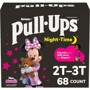 Pull-Ups Girls' Nighttime Potty Training Pants, Training Underwear, 2T-3T (16-34 lbs), 68 Ct, Packaging May Vary