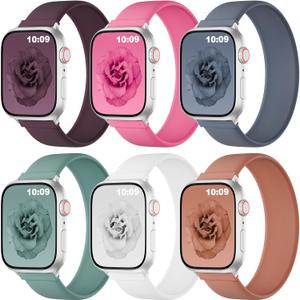 6 Pack Silicone Stretchy Solo Loop Bands Compatible with Apple Watch Band