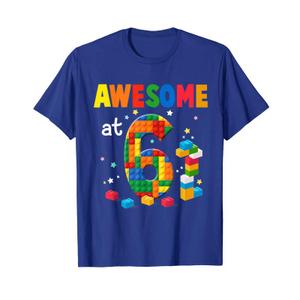 Kids 6 Years Old Building Blocks Builder 6th Birthday Boys T-Shirt M