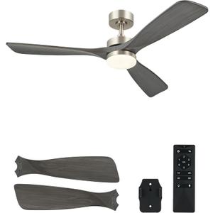 VONLUCE Ceiling Fans with Lights, 52 Inch Ceiling Fan and Remote, 6 Speed Reversible Noiseless DC Motor, 3CCT, Wood Ceiling Fan for Outdoor Indoor Farmhouse Patios, Grey