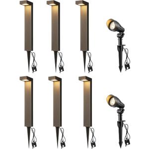 EDISHINE Low Voltage Landscape Lighting Kit, 3.2W LED Pathway Lights & 3.2W 240LM Spotlight, 12V Outdoor Path & Spot Lights with Connectors, Aluminum Waterproof for Walkway Yard Garden Path